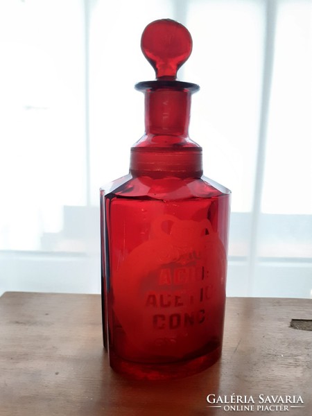 Antik rubinüveg patikaüveg bíbor gyógyszertári régi dugós palack