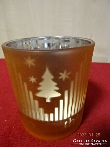 Glass cup with Christmas pattern, Christmas inscription, height 7.8 cm. He has! Jokai.