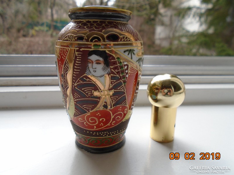 Antique Japanese double-walled snuff box vase with gilded metal cap