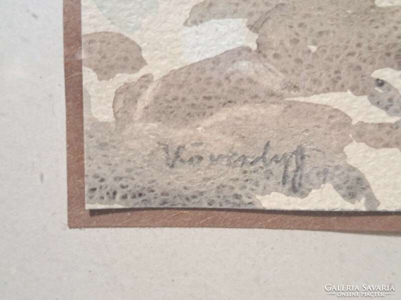 Kövesdy Géza (1887-1950): Havas dombok - akvarell (mérete kerettel 37x30 cm