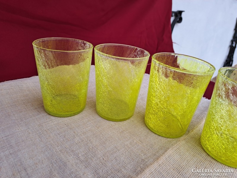 Retro ritka sárga pohár poharak repesztett Gyönyörű  Fátyolüveg fátyol karcagi berekfürdői üveg