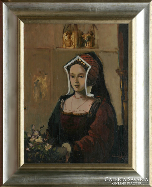 Tibor Kádár: Renaissance lady - with frame 52x42 cm - artwork 40x30 cm - 1810/22