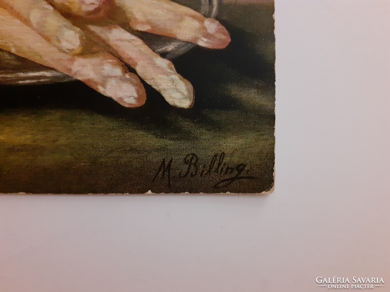 Régi képeslap M. Billing művészi levelezőlap csendélet