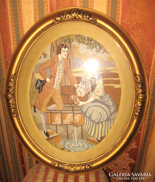 Special offer! Large turn of the century tapestry picture in an oval frame