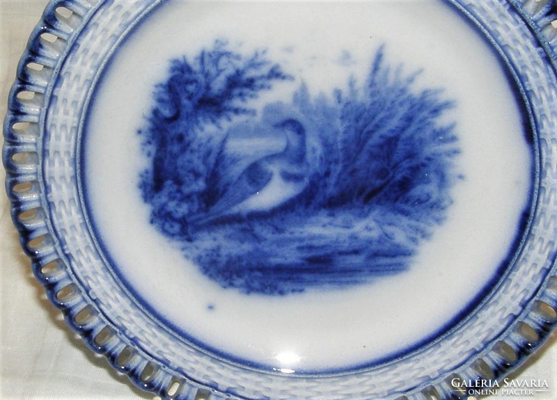 Antique openwork cobalt blue bird porcelain plate