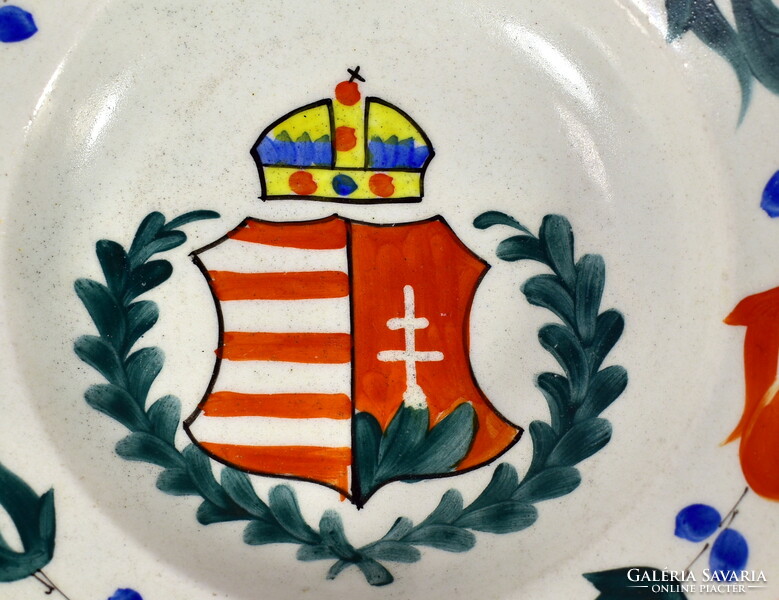 XIX. Sz. End painted Hungarian coat of arms decorative wall bowl from Hóllóház