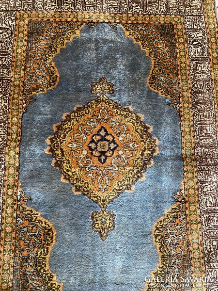 Hand-knotted turquoise silk carpet 125x190