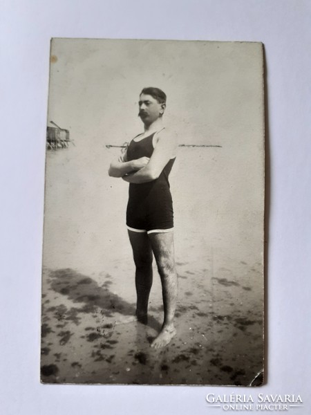 Régi férfi fénykép 1909 strand fotó levelezőlap képeslap