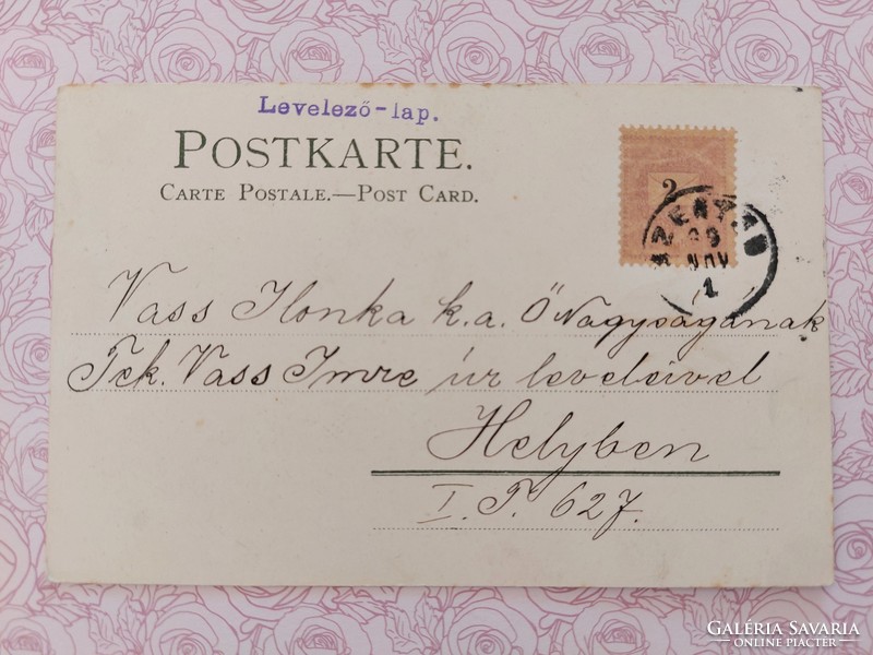 Régi képeslap 1899 levelezőlap sziklás tengerpart arany Nap motívum