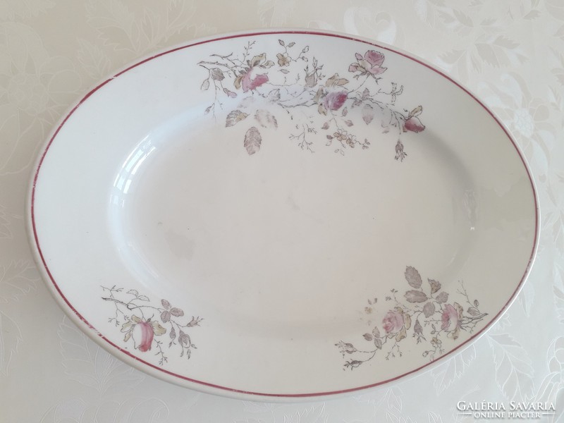 Old floral thick-walled porcelain steak bowl with rosy folk commas