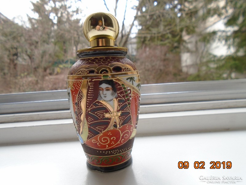 Antique Japanese double-walled snuff box vase with gilded metal cap