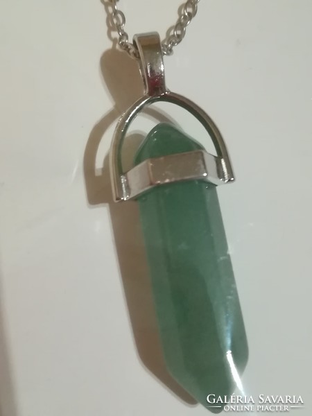 Aventurine mineral pendant with chain.