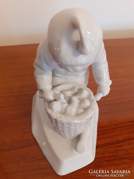 Old zsolnay white porcelain flower collecting boy sculpture plan shot