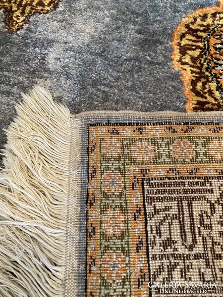 Hand-knotted turquoise silk carpet 125x190