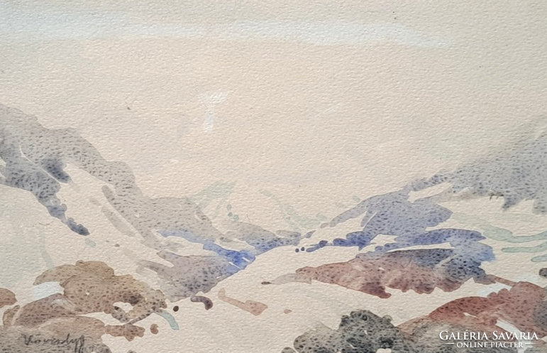 Géza Kövesdy (1887-1950): snowy hills - watercolor (size with frame 37x30 cm