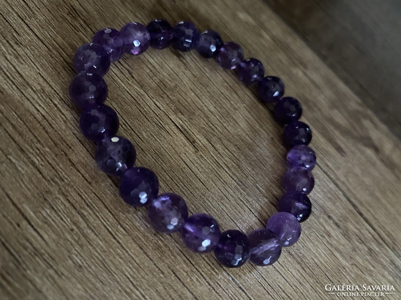 Faceted, real amethyst bracelet, flexible damilon