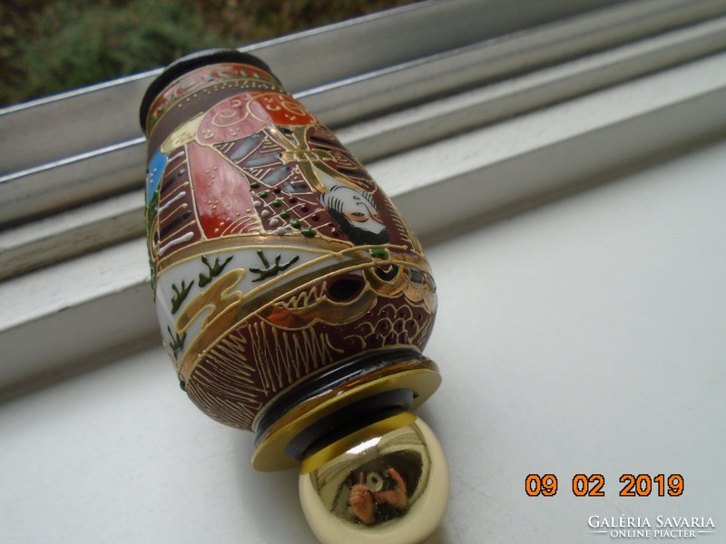 Antik Japán duplafalú tubákos szelence-váza aranyozott fém kupakkal