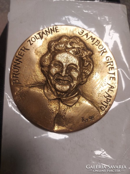 Bronze commemorative medal, sign, 99 mm, 319 gr, lady