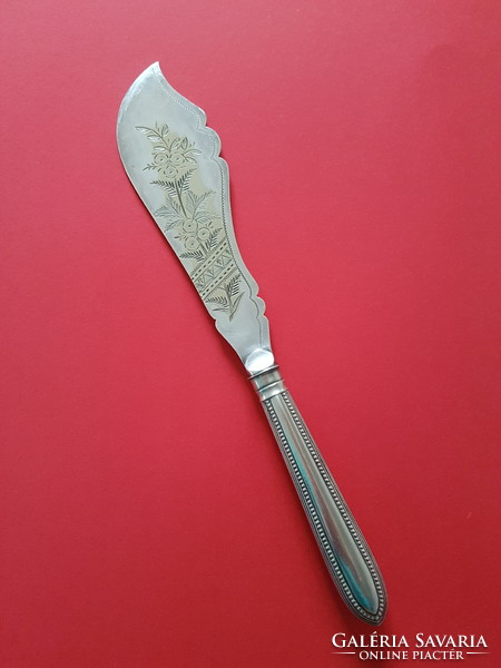 Antique butter knife with silver-plated, marked and engraved blade