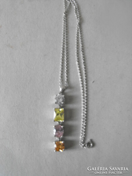 Thin silver necklace with four-stone silver pendant