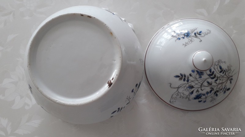 Old porcelain soup bowl with flowers, folk bowl with lid and base