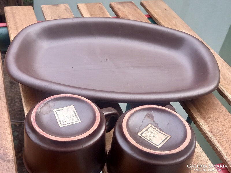 Post modern tófej Hungarian retro ceramics, 2 teacups with tray - designed by Károly the cart