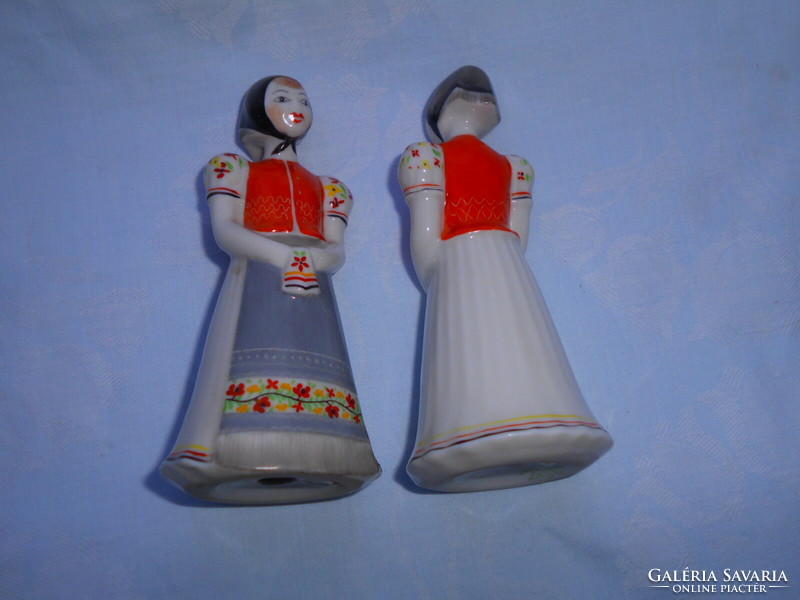 2 pcs hand-painted porcelain girl figure in a folk costume from a raven house