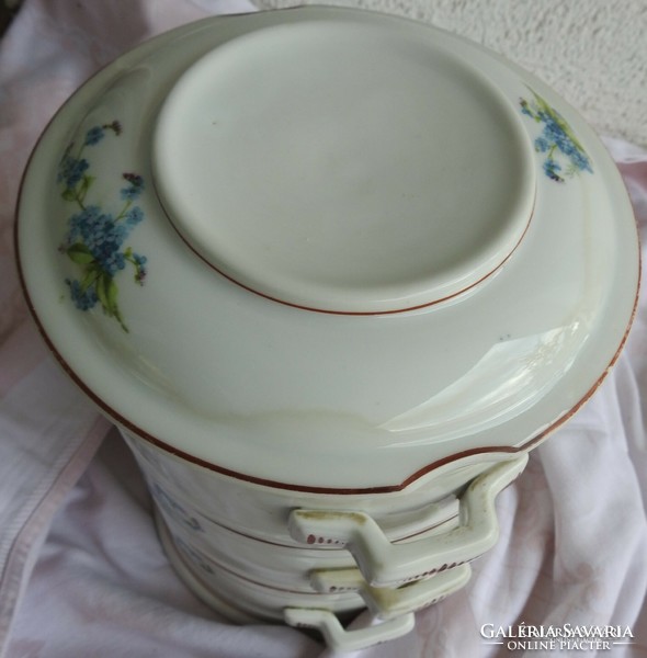 Antik nefelejts mintás porcelán emeletes ételhordó