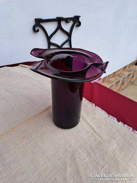 Gyönyörű lila berekfürdői karcagi üveg váza ritka szépség mid-century modern