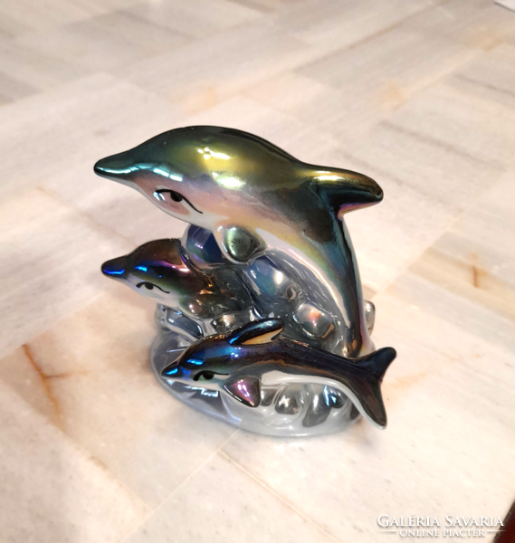 Retro dolphins shiny glazed porcelain figure