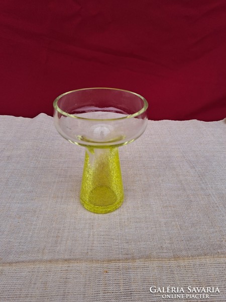 Retro sárga váza gyertyatartó  repesztett Gyönyörű  Fátyolüveg fátyol karcagi berekfürdői üveg