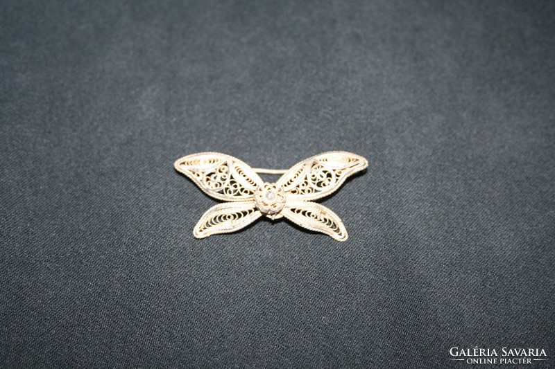 Genuine antique silver filigree butterfly brooch with badge