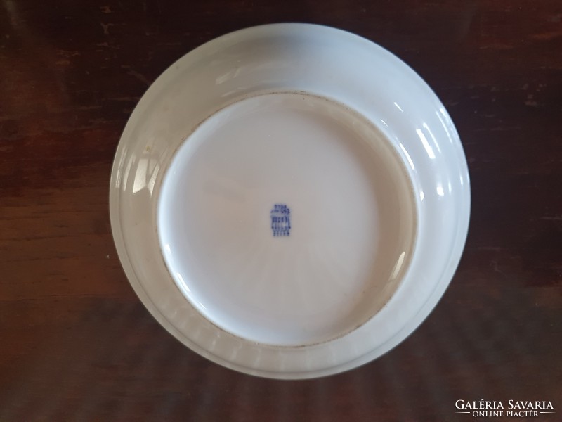 Zsolnay kobaltkék peremes kis tányér 13 cm, 2,5 cm mély, kobaltkék csíkos