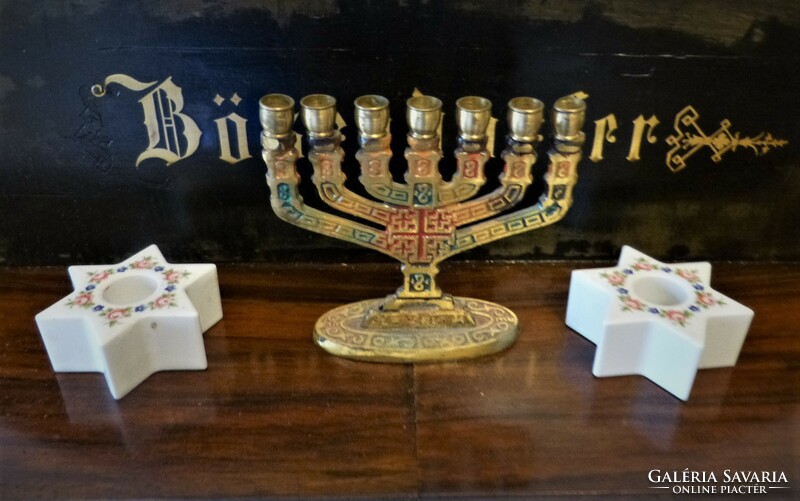 6 Judaica, jug, candle holder, bowl, menorah...