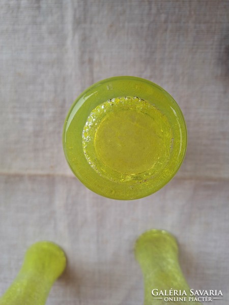 Retro ritka sárga pohár váza repesztett Gyönyörű  Fátyolüveg fátyol karcagi berekfürdői üveg