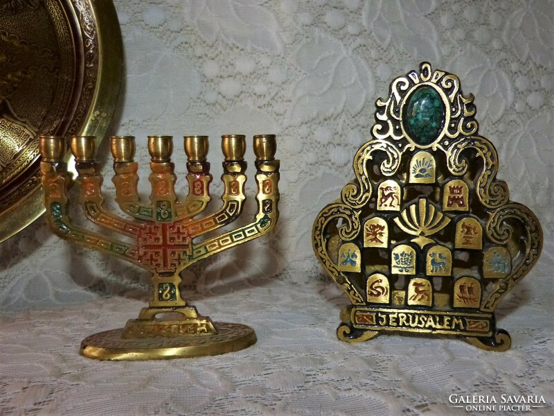 6 Judaica, jug, candle holder, bowl, menorah...
