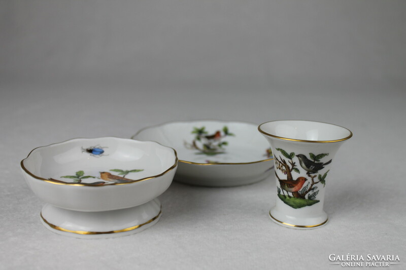 3 darab gyönyörű festésű Herendi Rotschild mintás porcelán