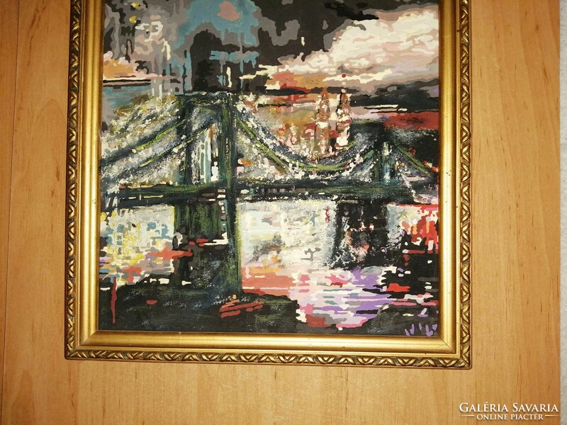Szőcs: fireworks above the chain bridge, watercolor mixed media, picture frame 25.5*36.5 cm