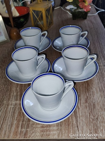 Alföldi porcelán kék-arany csíkos kávés csészék + alj (5db)