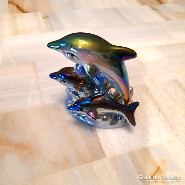 Retro delfinek fényes mázas porcelán figura