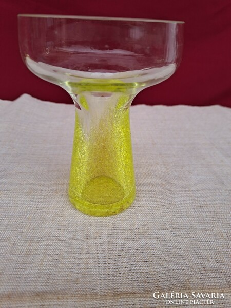 Retro yellow vase candle holder cracked beautiful veil glass veil karcagi berek bath glass
