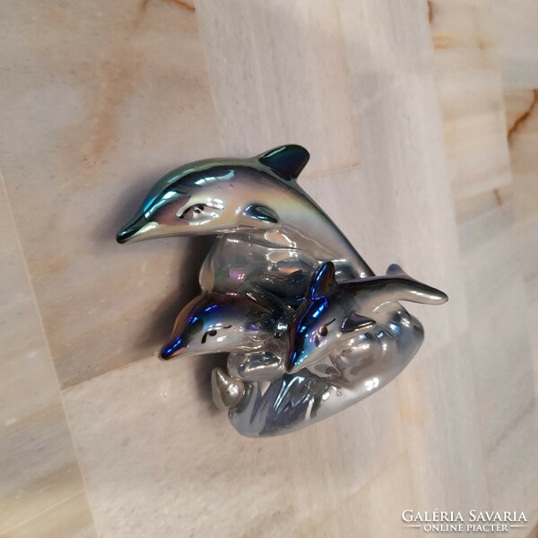 Retro delfinek fényes mázas porcelán figura
