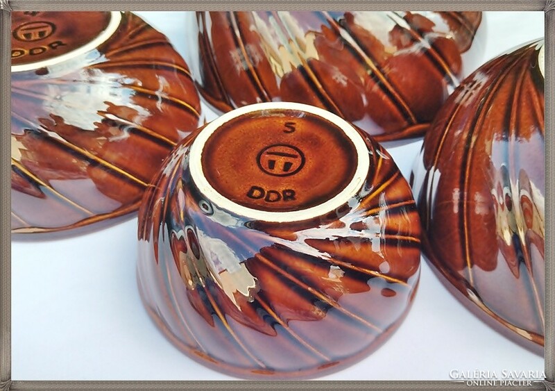 Chestnut-brown glazed, high-quality East German porcelain deep bowl set