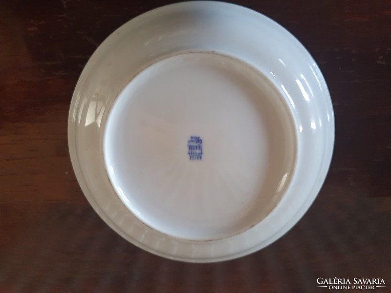 Zsolnay kobaltkék peremes kis tányér 13 cm, 2,5 cm mély, kobaltkék csíkos
