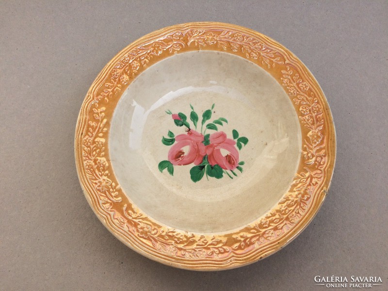 Antik régi eozin domború mintás rózsás tányér falitányér