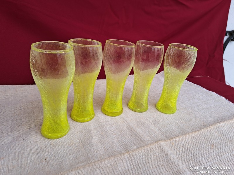 Retro rare yellow glass vase cracked beautiful veil glass veil karcagi berek bath glass
