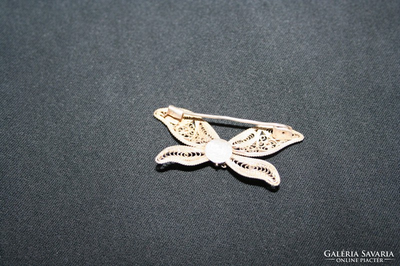 Genuine antique silver filigree butterfly brooch with badge