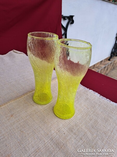 Retro rare yellow glass vase cracked beautiful veil glass veil karcagi berek bath glass