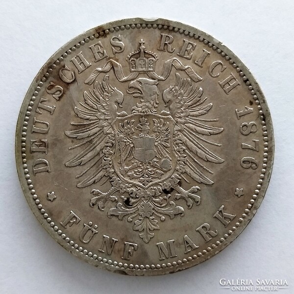1876 B. Prussia i. Vilmos silver 5 brands (no: 23/230.)