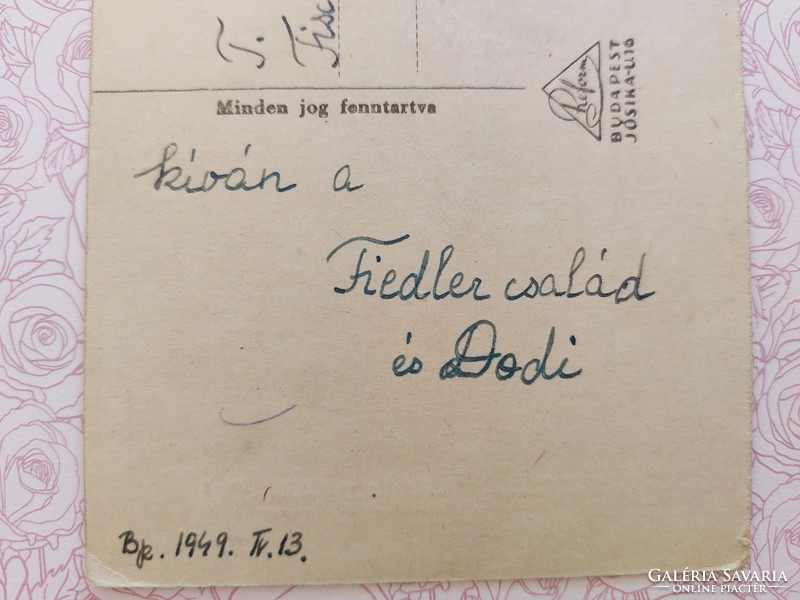 Régi húsvéti képeslap 1949 rajzos levelezőlap népviselet szív motívum